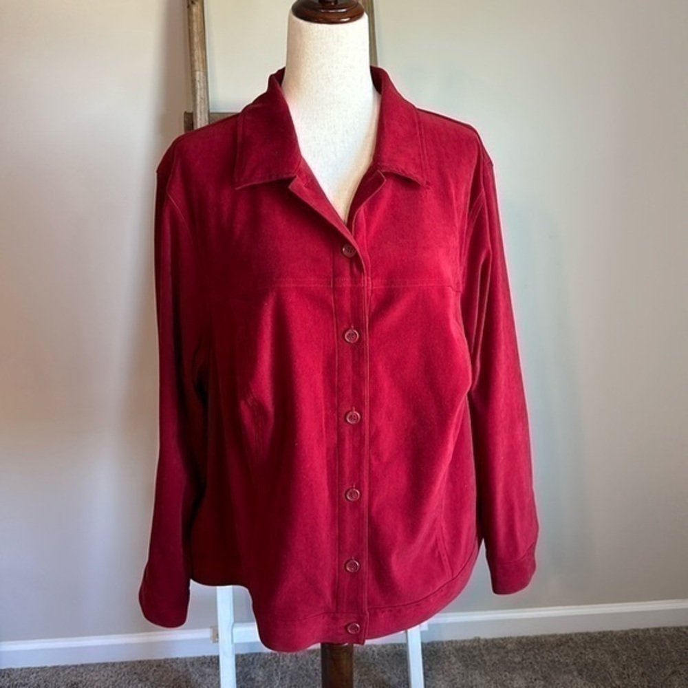 Casual Corner Woman Annex Red Suede Long Sleeve Button Down Shirt Size 18W